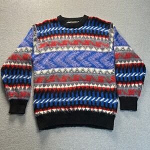 Outback Red Fuzzy Geometric Sweater Mens M Grandpa Pullover Vintage Colorblock